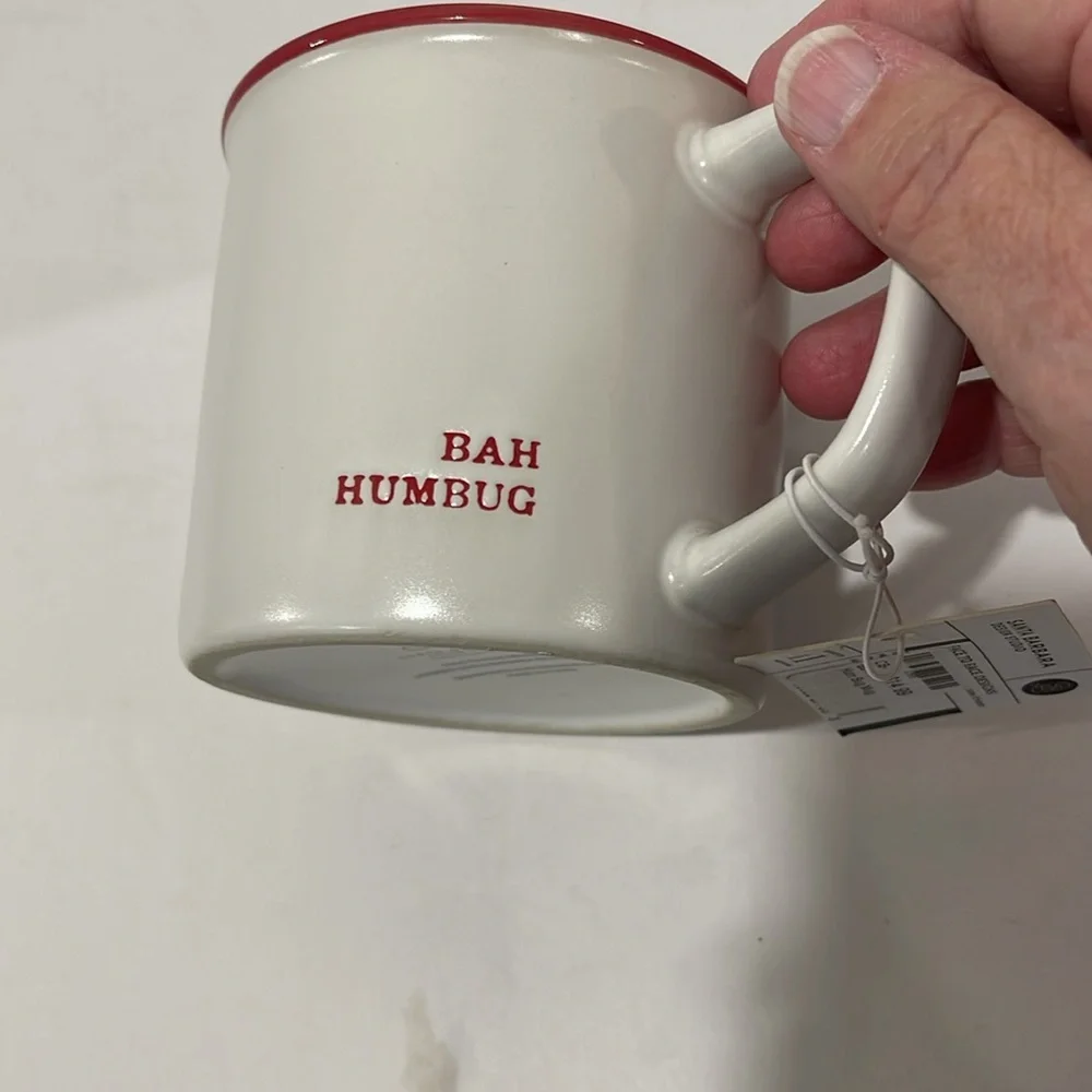 NWT Santa Barbara Design Studio BAH HUMBUG 16oz Coffee Mug Cream and‎ Red Cute!